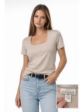 vintage 90s CHARLOTTE RUSSE t shirt tee beige LARGE normcore minimalist mall